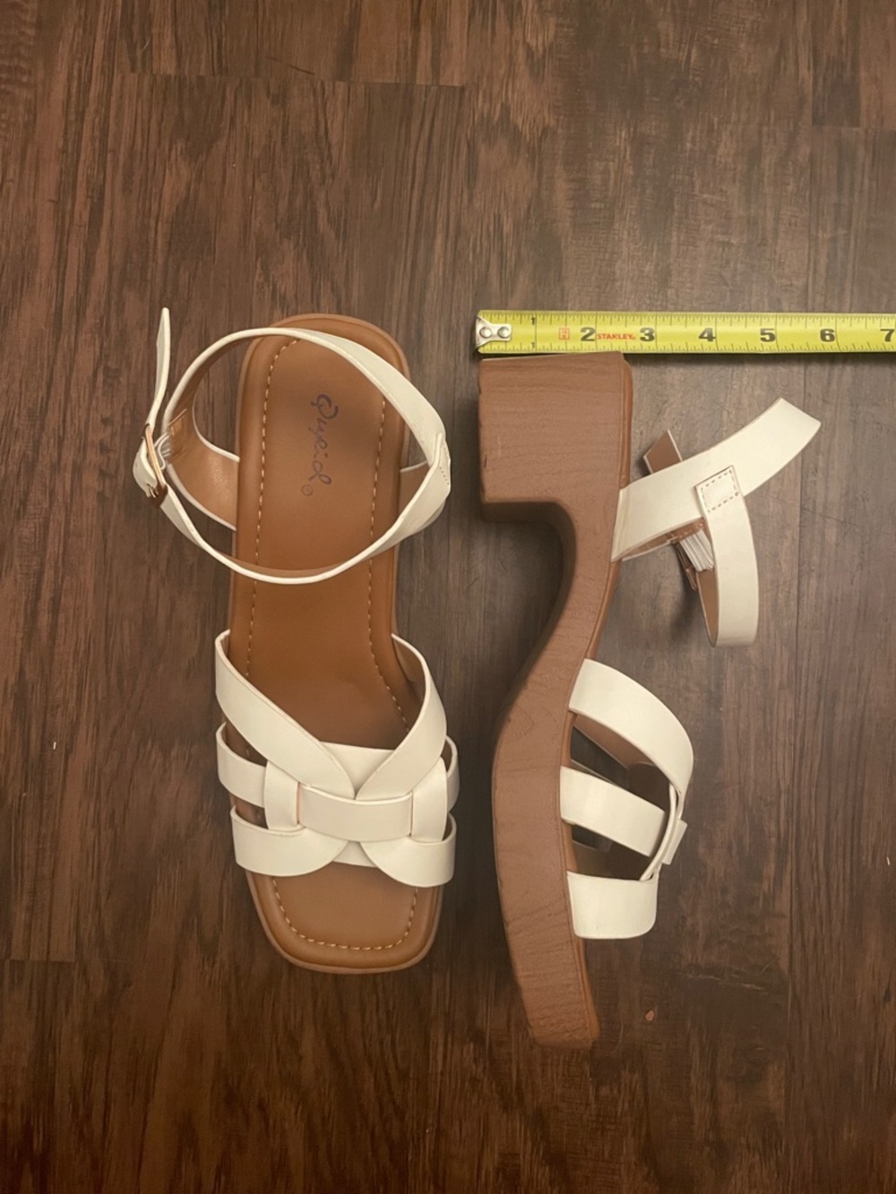 Qupid White Woven Strappy Block Heel Sandal